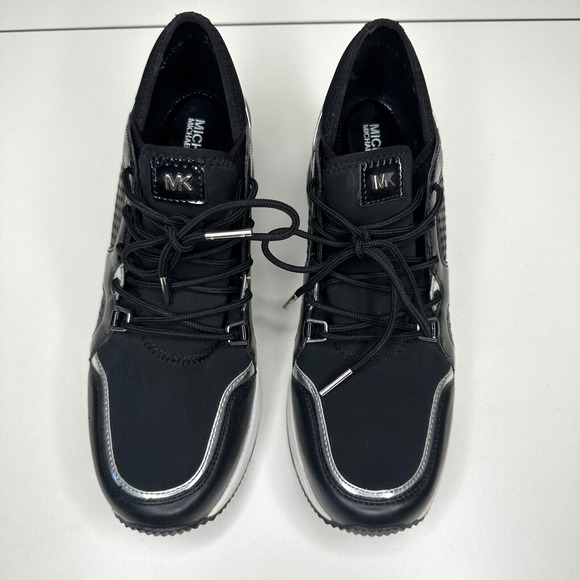 Michael Kors Black Scout Trainer Scuba Leather Wedge Sneaker Star Design 9 - Picture 4 of 16